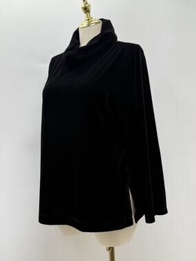 Hartman Studio Women Size XL Black Silk Velvet Cowl Neck Tunic Top Goth Y2K